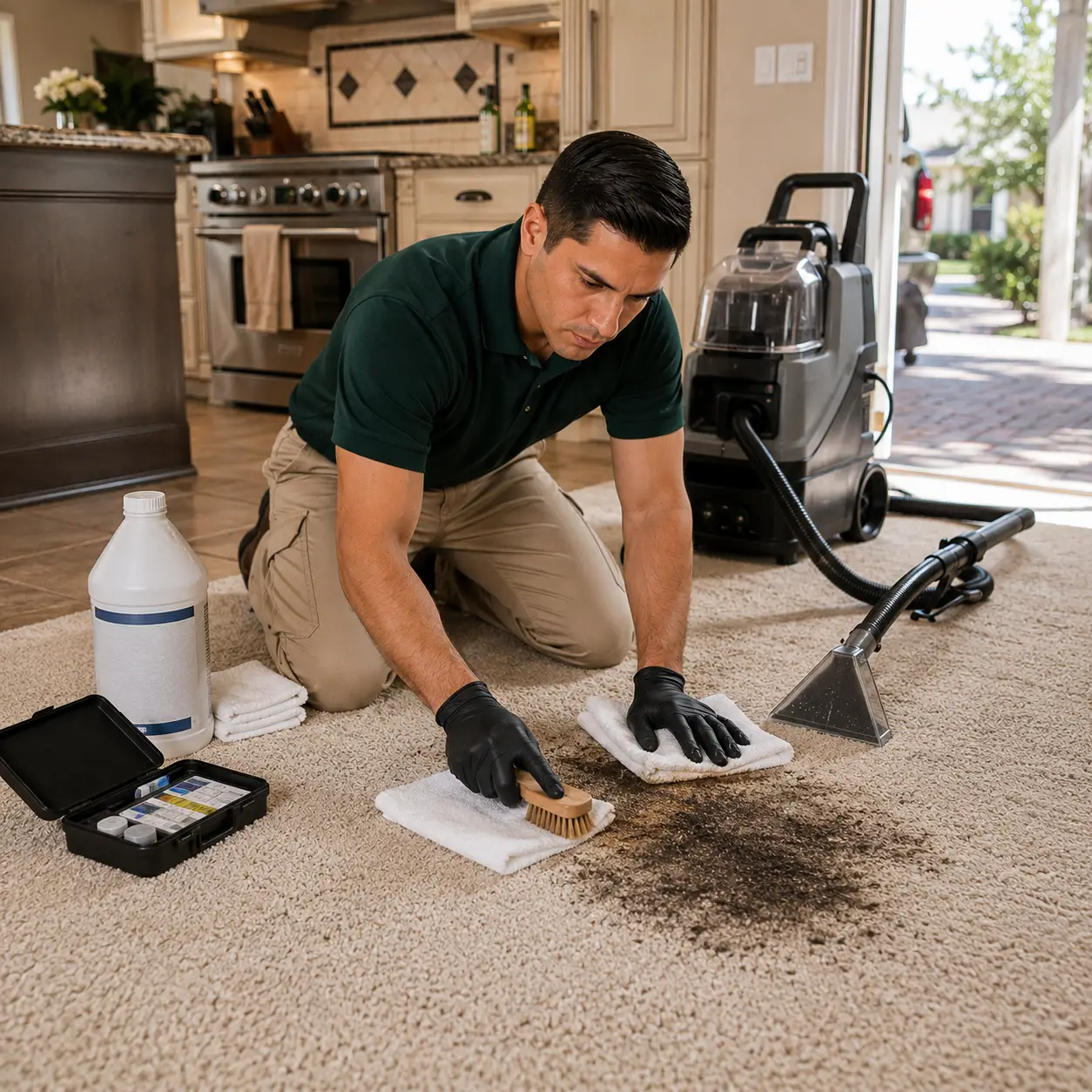 Grease and oil stain extraction for carpet in Spring Texas