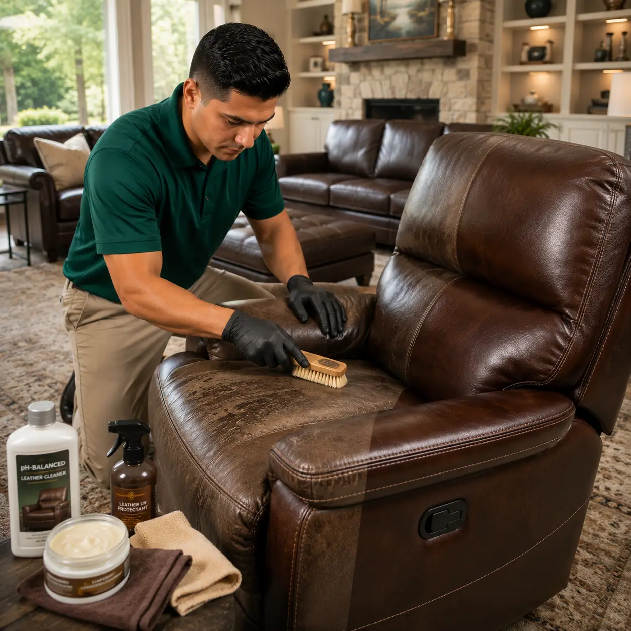 Leather sofa cleaning service in Spring Texas