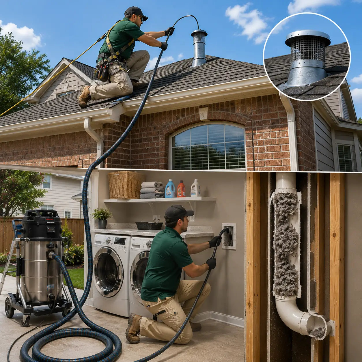 Multi-story and roof exhaust dryer vent cleaning in Spring Texas