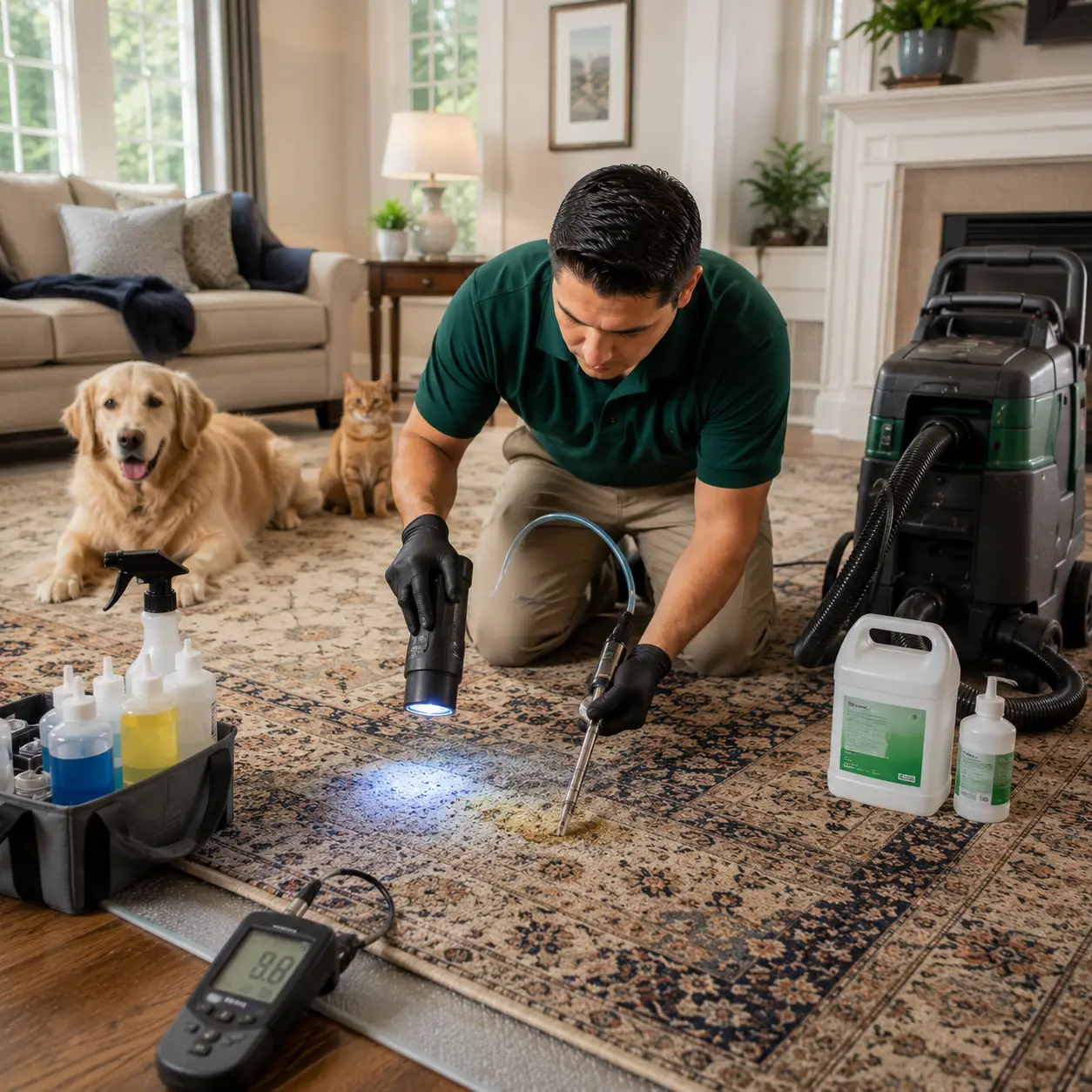 Pet urine decontamination for rug cleaning in Spring Texas